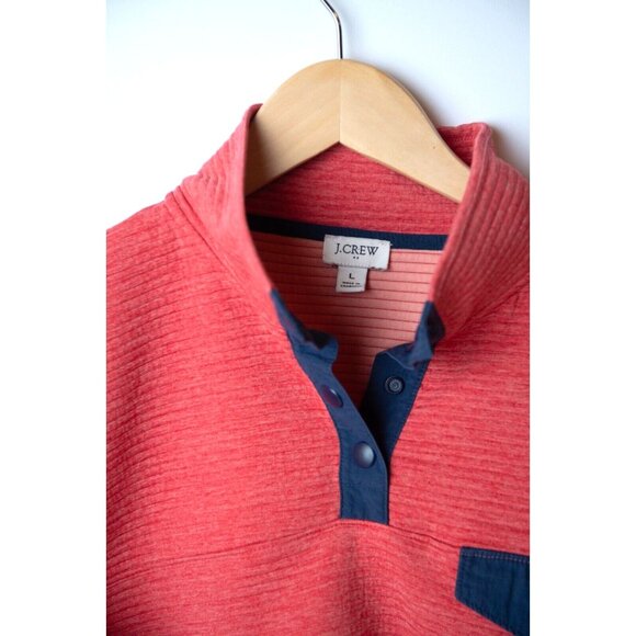 J. CREW Women's Size L Snap Front Quilted Ribbed Sweatshirt Pullover Coral - Picture 2 of 9